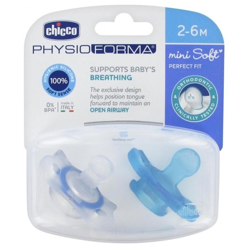 CHICCO CHUPETE SILICONA ORTODONTICO PHYSIO MINISOFT 2 - 6 MESES 2 U AZUL