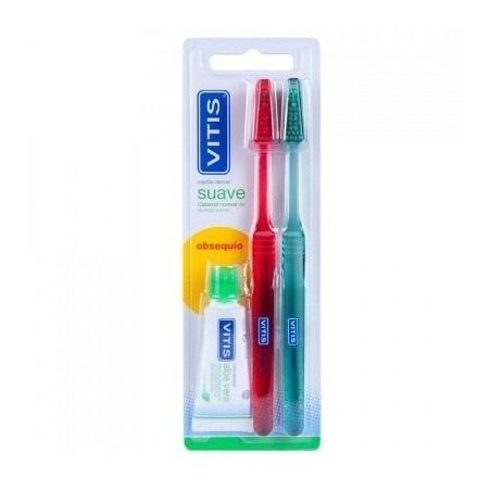 Dentaid VITIS Cepillo Dental Suave + Pasta Blanqueadora 15ml - Pack Duplo - Libre de Látex