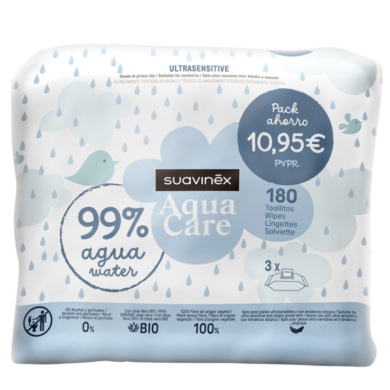 SUAVINEX TOALLITAS TRIPLO AQUA ULTRASENSITIVE 180 TOALLITAS
