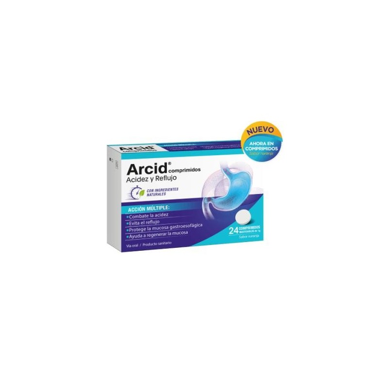 Faes Farma - ARCID 24 COMPRIMIDOS MASTICABLES SABOR NARANJA - Alivio Rápido Acidez Estomacal