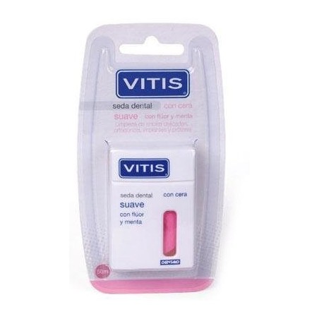 Dentaid - VITIS SEDA DENTAL CON FLUOR Y MENTA SUAVE - Elimina Placa y Residuos - 50M