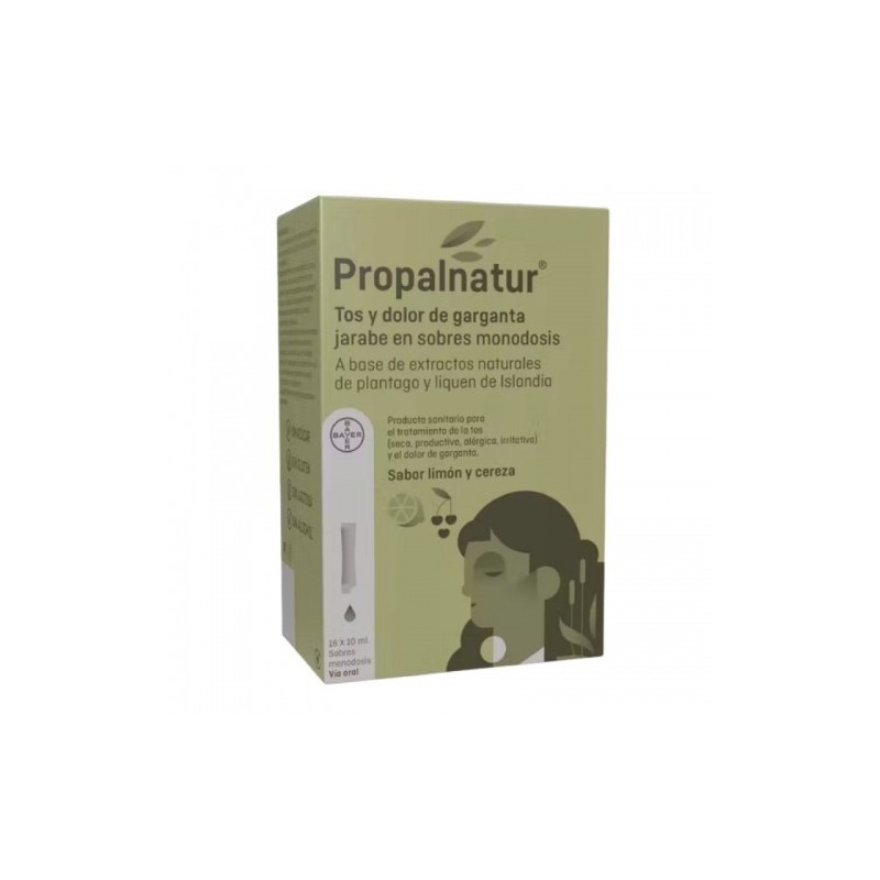 PROPALNATUR TOS Y DOLOR DE GARGANTA 16 SOBRES MONODOSIS 10 ML JARABE SABOR LIMON Y CEREZA